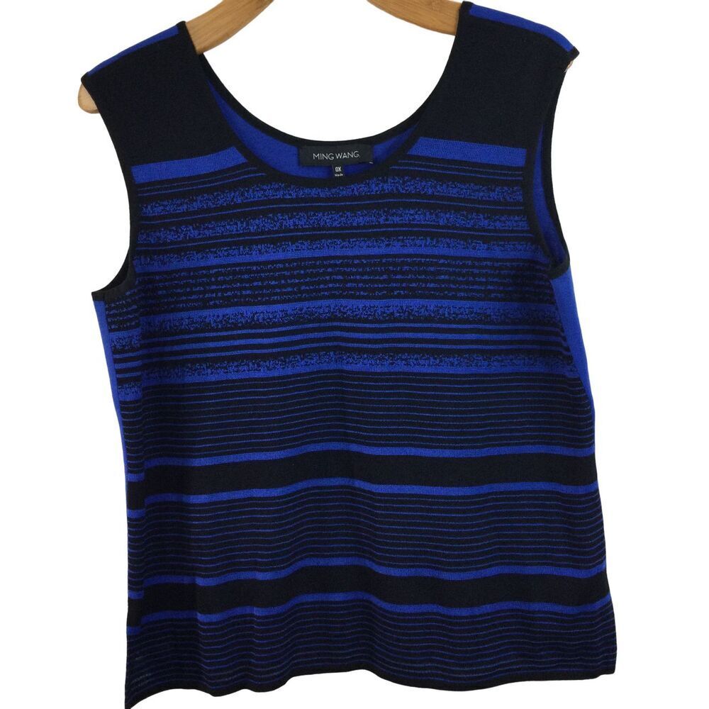 Ming Wang Womens Acrylic Sleeveless Striped Knit Tank Top Blue/Black Size 0X